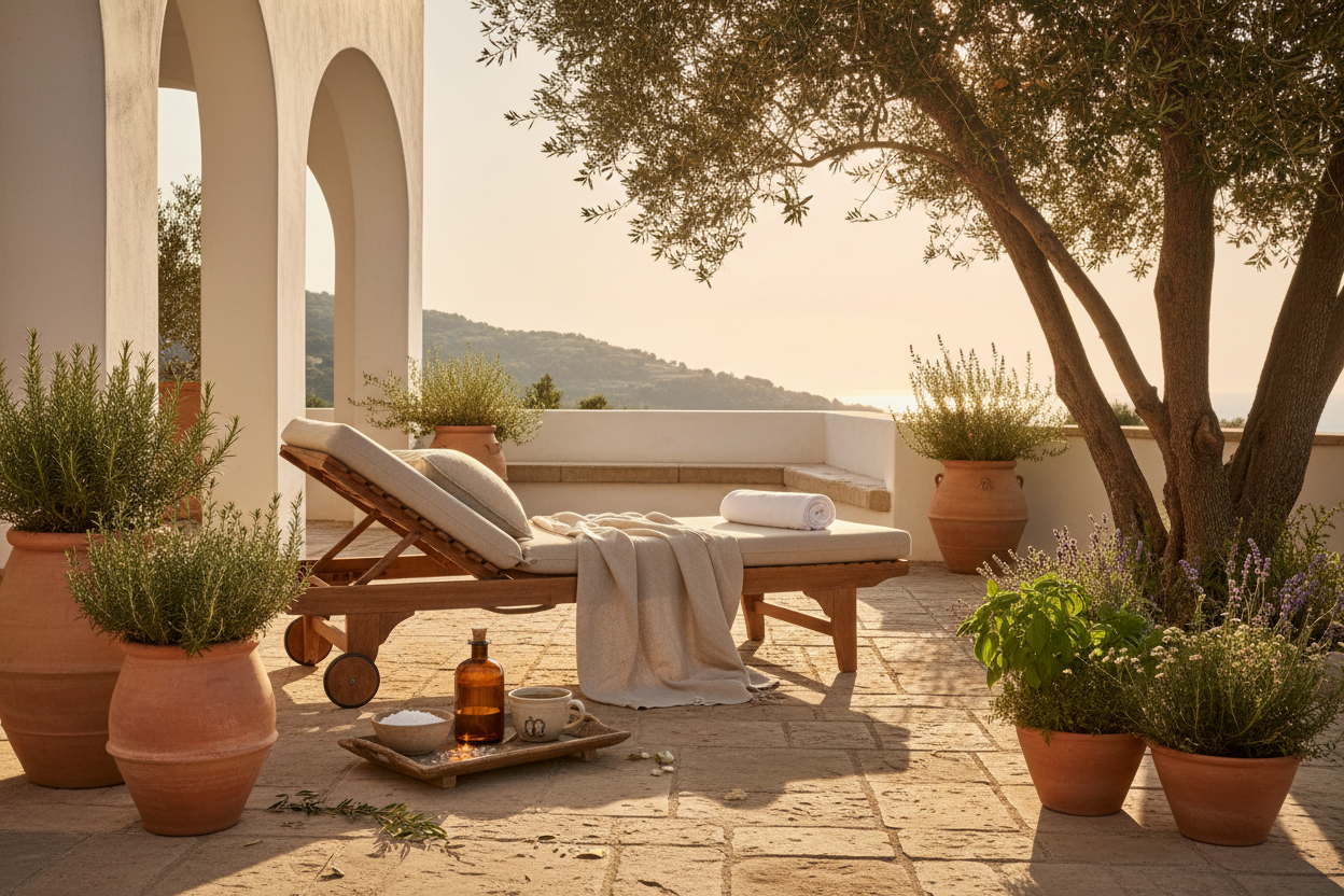 Mediterranean outdoor spa terrace