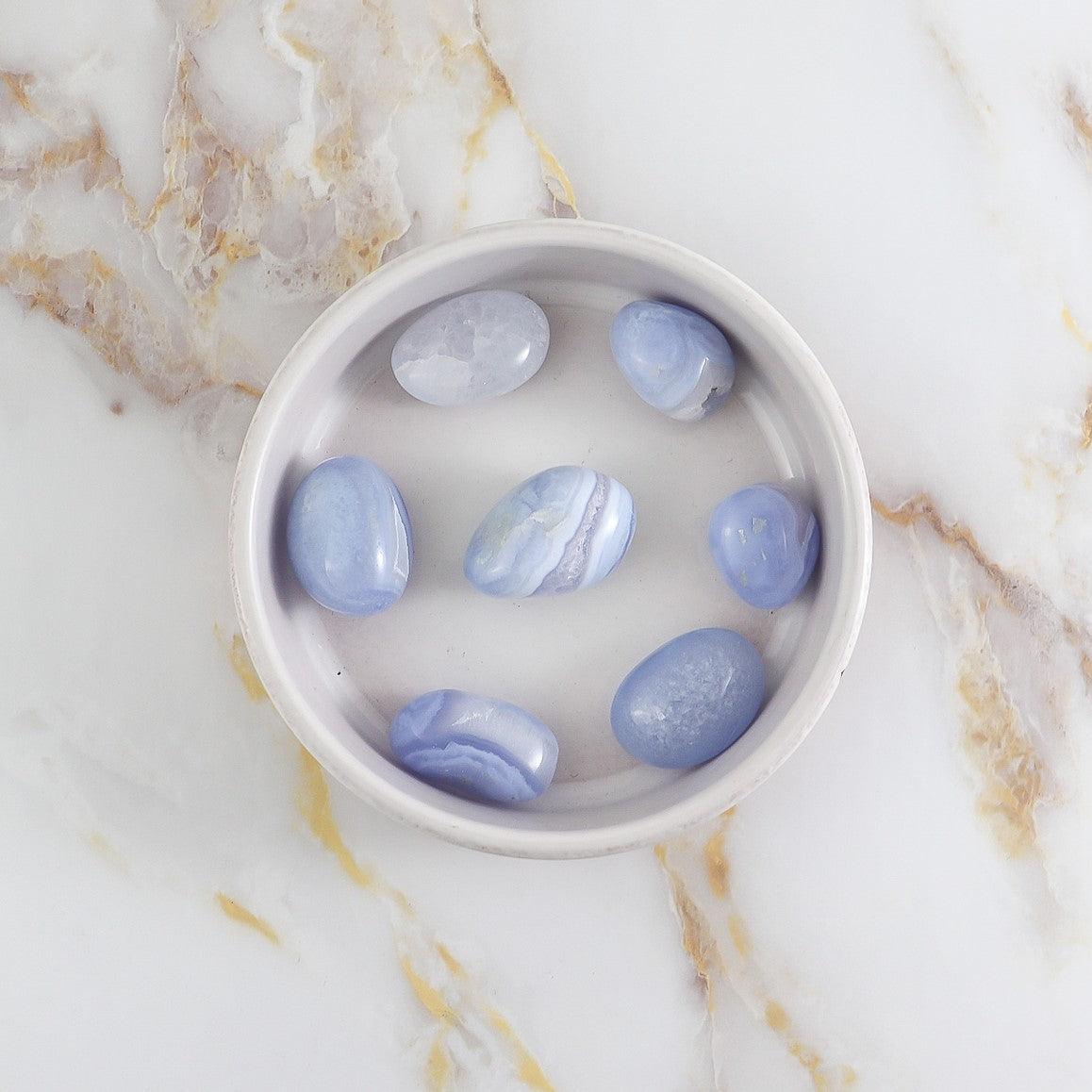 Blue lace chalcedony tumbled stone